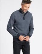 Marks & Spencer Half Zip Button Neck Jumper Navy Mix