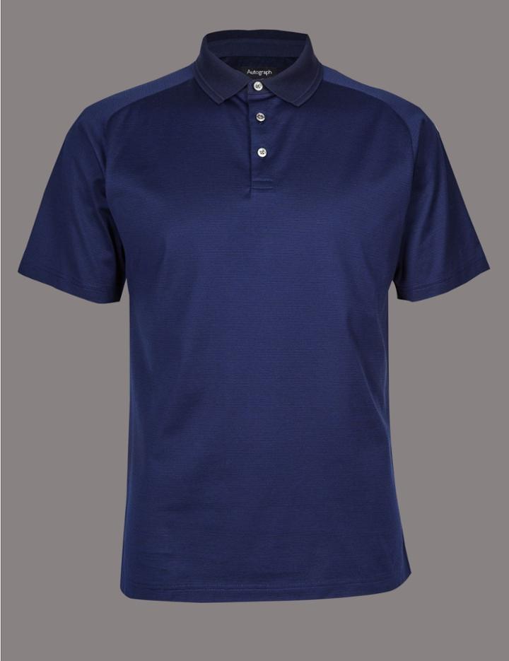Marks & Spencer Slim Fit Pure Cotton Textured Polo Shirt Medium Navy