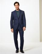 Marks & Spencer Blue Textured Tailored Fit Wool Trousers Blue