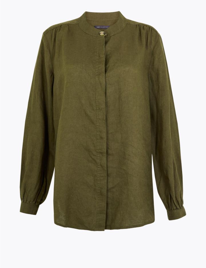 Marks & Spencer Pure Linen Shirt Khaki