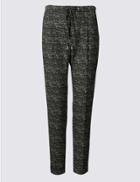 Marks & Spencer Tie Waist Textured Tapered Leg Trousers Black Mix