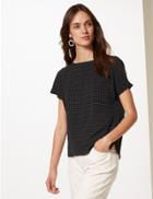 Marks & Spencer Spotted Round Neck Short Sleeve Shell Top Black Mix