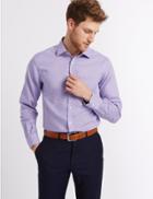 Marks & Spencer Pure Cotton Tailored Fit Shirt With Pocket Lilac Mix