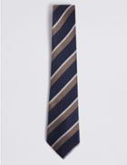 Marks & Spencer Pure Silk Striped Tie Mocha Mix