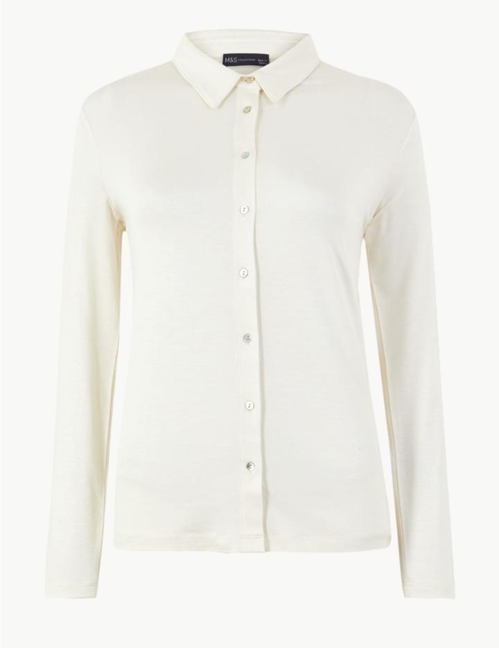 Marks & Spencer Long Sleeve Mercerised Shirt Cream
