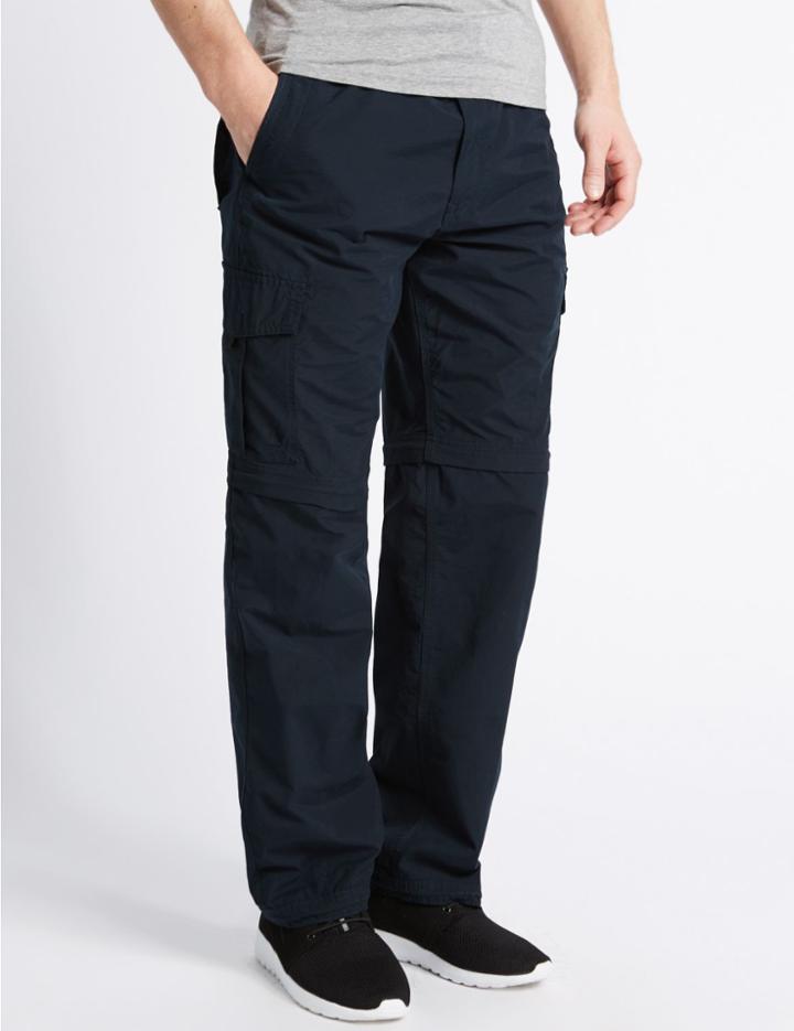 Marks & Spencer Regular Cotton Rich Trekking Trousers With Belt Navy