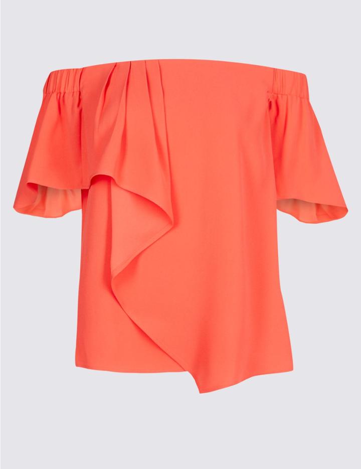 Marks & Spencer Ruffle Short Sleeve Bardot Coral
