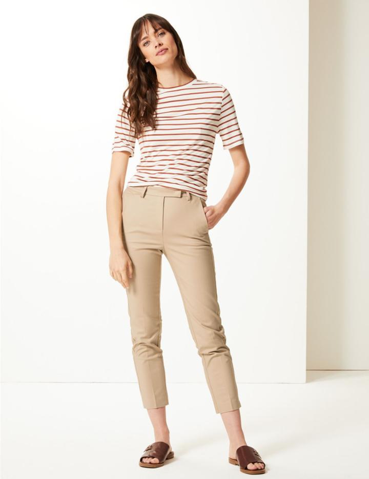 Marks & Spencer Cotton Rich Slim 7/8th Trousers Coffee