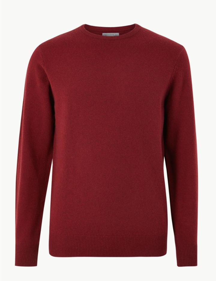 Marks & Spencer Pure Extra Fine Lambswool Crew Neck Jumper Mulberry