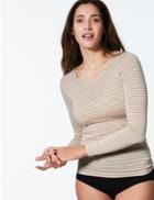 Marks & Spencer Heatgen&trade; Thermal Long Sleeve Striped Top Oatmeal Mix