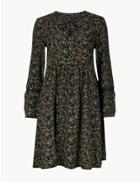 Marks & Spencer Petite Floral Print Long Sleeve Skater Dress Navy Mix