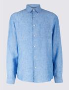 Marks & Spencer Pure Linen Shirt With Pocket Light Blue