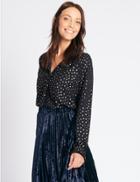 Marks & Spencer Metallic Spotted Popover Long Sleeve Blouse Navy Mix