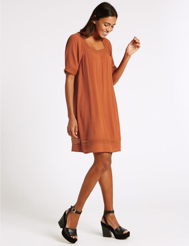 Marks & Spencer Lace Insert Short Sleeve Tunic Dress Rust