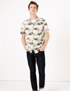 Marks & Spencer Cotton Palm Print Shirt Ecru Mix