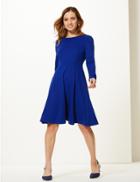 Marks & Spencer Petite Long Sleeve Fit & Flare Dress Cobalt