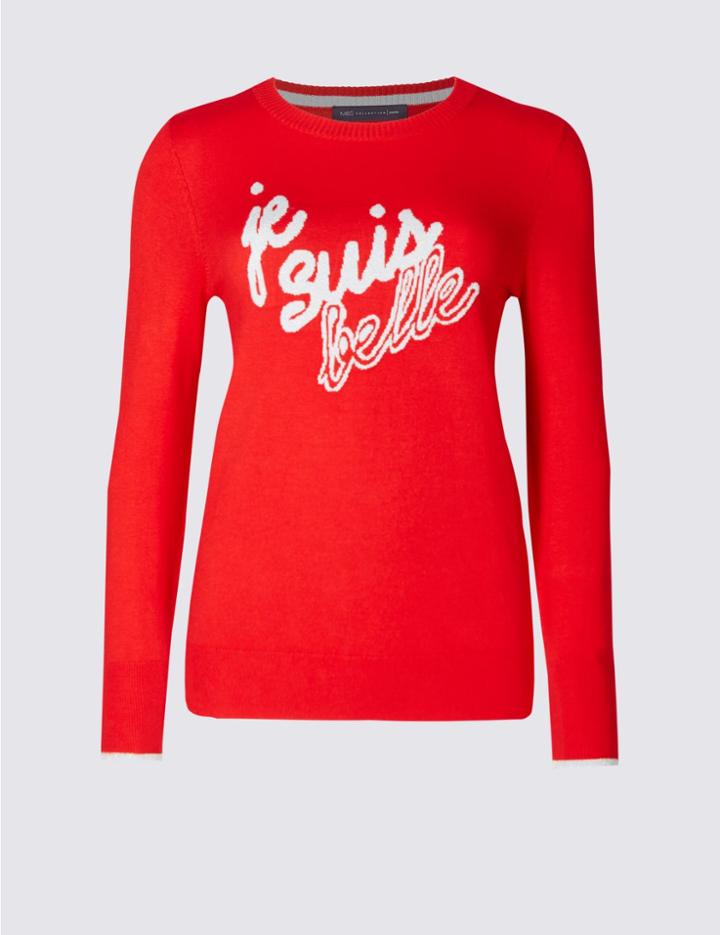 Marks & Spencer Petite Round Neck Jumper Lacquer Red