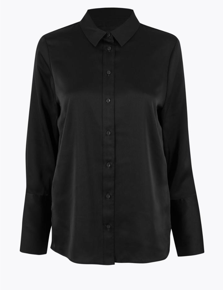 Marks & Spencer Satin Flared Cuff Shirt Black