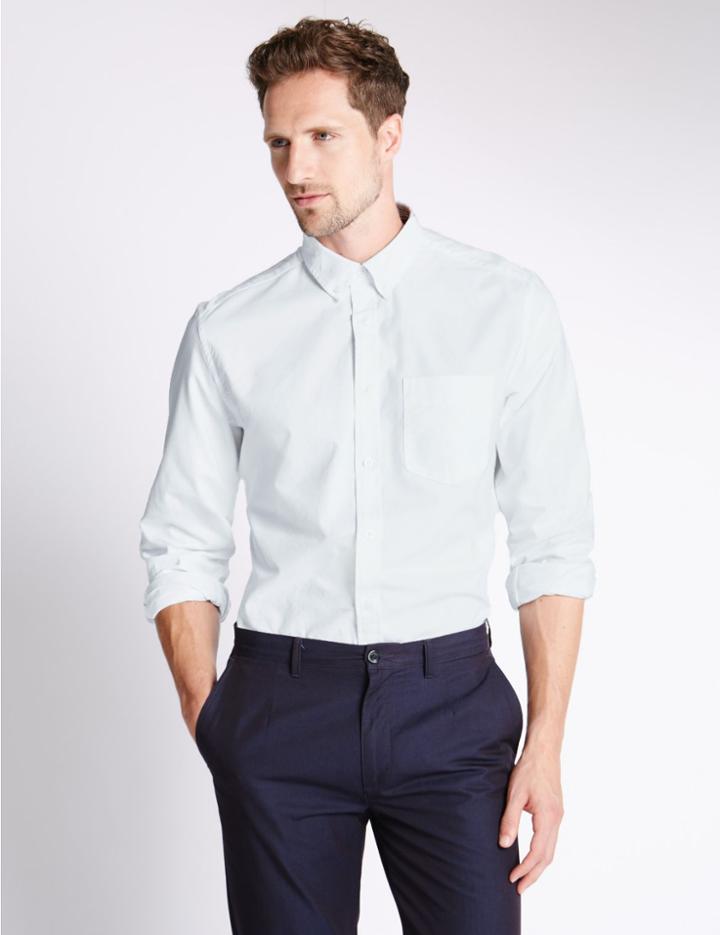 Marks & Spencer Pure Cotton Oxford Shirt With Pocket White Mix