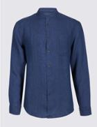 Marks & Spencer Easy Care Pure Linen Shirt With Pocket Dark Indigo