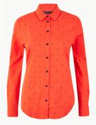 Marks & Spencer Cotton Rich Polka Dot Shirt Orange Mix