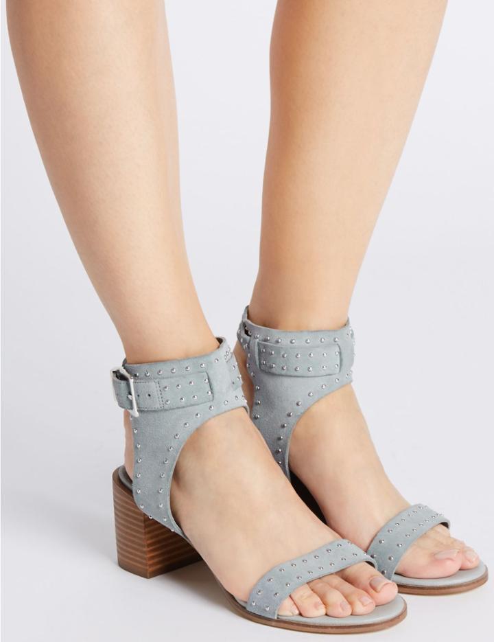 Marks & Spencer Suede Block Heel Stud Sandals With Insolia&reg; Grey
