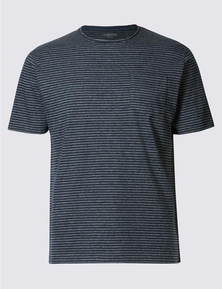 Marks & Spencer Slim Fit Striped Crew Neck T-shirt Denim Mix