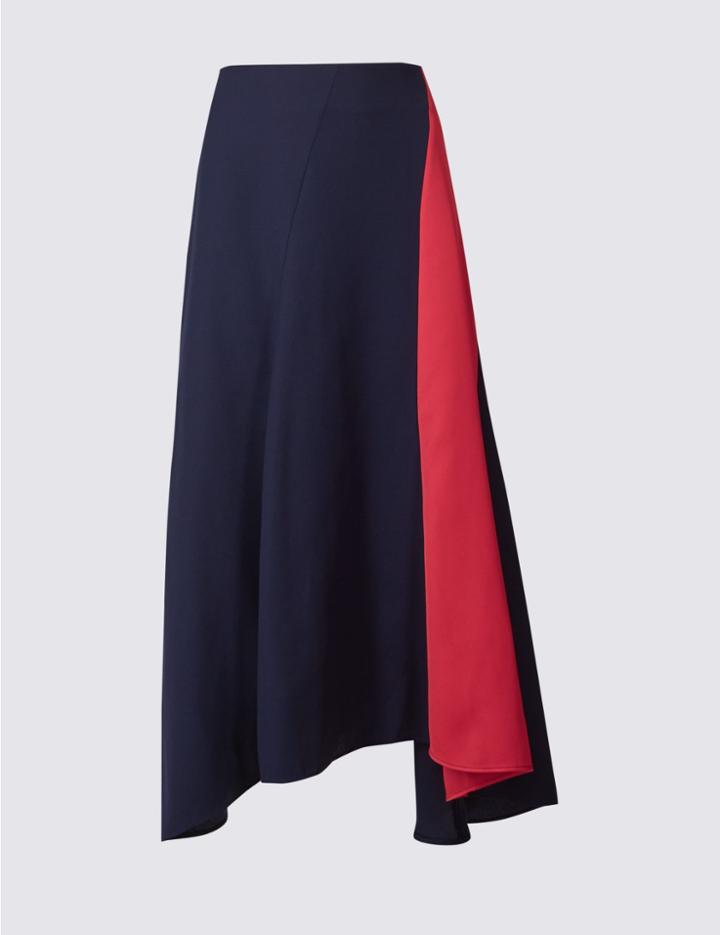 Marks & Spencer Colour Block Fluted Asymmetrical Midi Skirt Pink Mix
