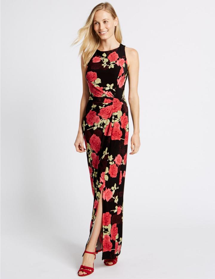 Marks & Spencer Floral Print Drape Waist Maxi Dress Black