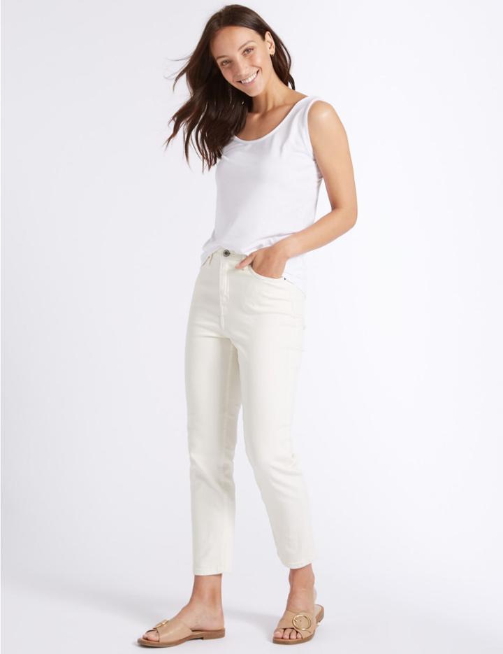 Marks & Spencer Mid Rise Straight Leg Jeans Ecru