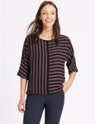 Marks & Spencer Kimono Striped 3/4 Sleeve Shell Top Navy Mix