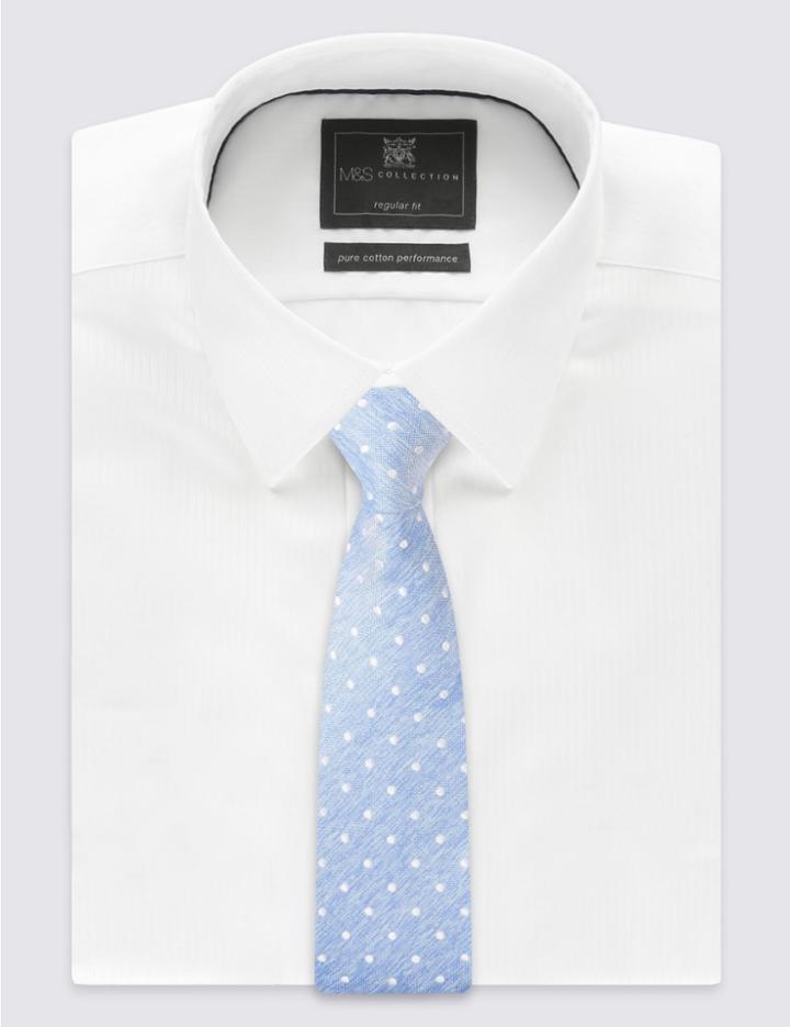 Marks & Spencer Pure Silk Spotted Tie Light Blue