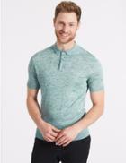 Marks & Spencer Textured Knitted Polo With Linen Aqua