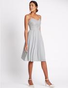 Marks & Spencer Floral Lace Front Frill Hem Skater Dress Silver Grey