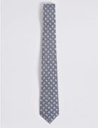 Marks & Spencer Silk Blend Paisley Foulard Tie Navy Mix