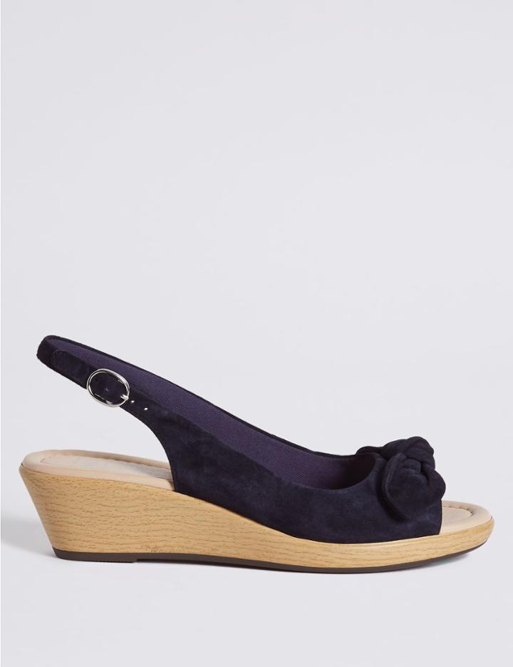 Marks & Spencer Suede Wedge Bow Sandals Navy