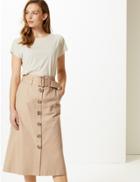 Marks & Spencer Button Detailed Fit & Flare Skirt Coffee