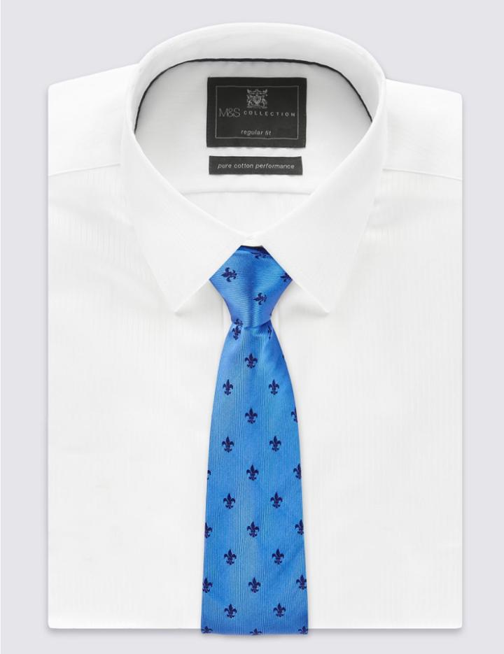 Marks & Spencer Pure Silk Geometric Print Tie Smokey Blue