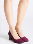 Marks & Spencer Suede Block Heel Crepe Effect Court Shoes Mulberry
