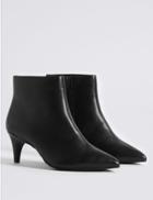 Marks & Spencer Wide Fit Leather Kitten Ankle Boots Black