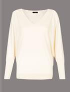Marks & Spencer Silk Rich V-neck Long Sleeve Jumper Champagne
