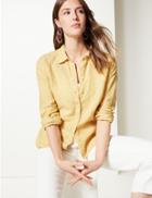 Marks & Spencer Pure Linen Button Detailed Shirt Soft Yellow