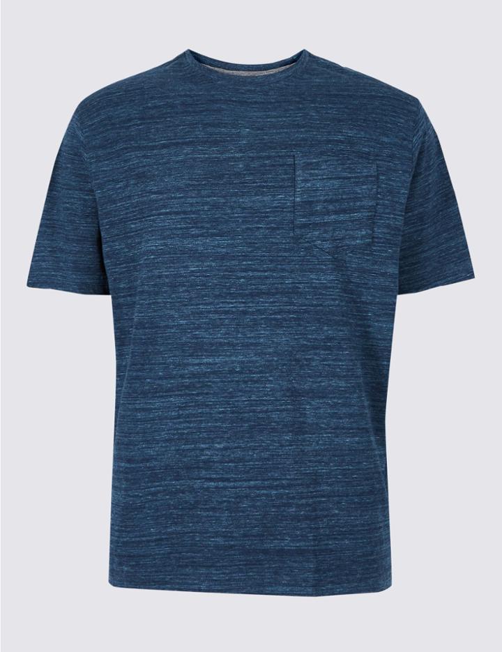 Marks & Spencer Pure Cotton Textured Crew Neck T-shirt Navy Mix