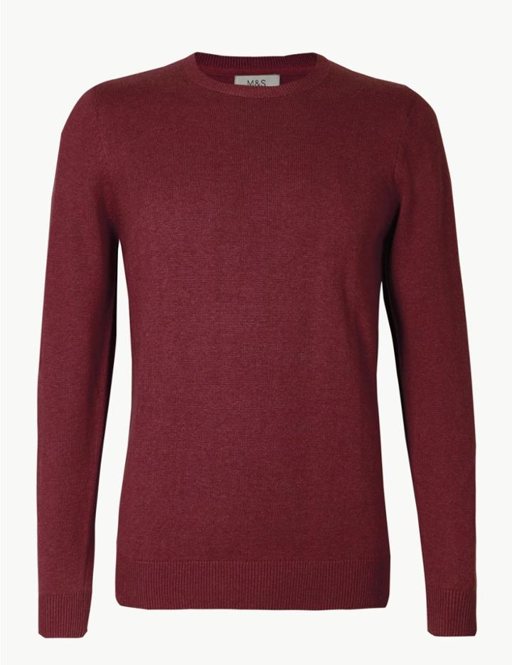 Marks & Spencer Pure Cotton Crew Neck Jumper Dark Claret