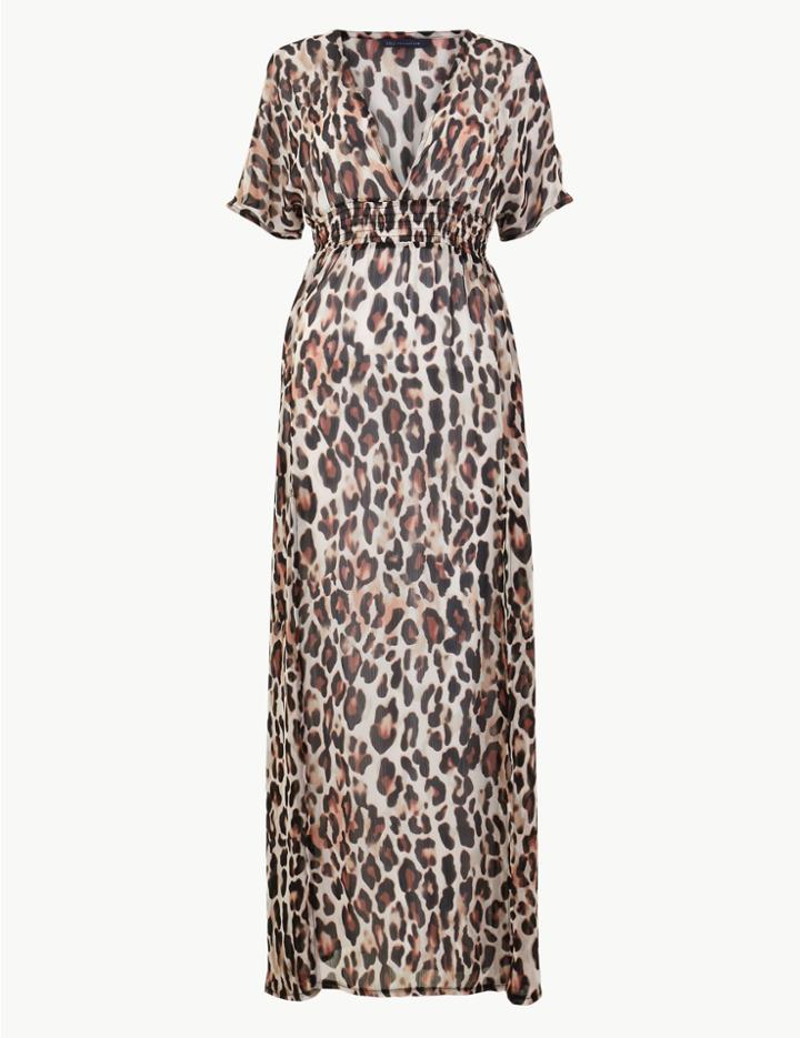 Marks & Spencer Leopard Print Maxi Waisted Beach Dress Cream Mix