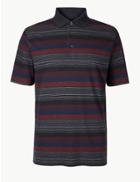 Marks & Spencer Pure Cotton Striped Polo Shirt Berry