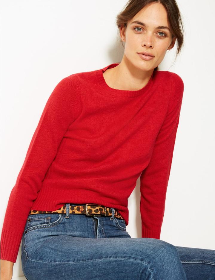 Marks & Spencer Lambswool Rich Textured Round Neck Jumper Chilli