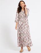 Marks & Spencer Floral Print 3/4 Sleeve Shirt Maxi Dress Ivory Mix