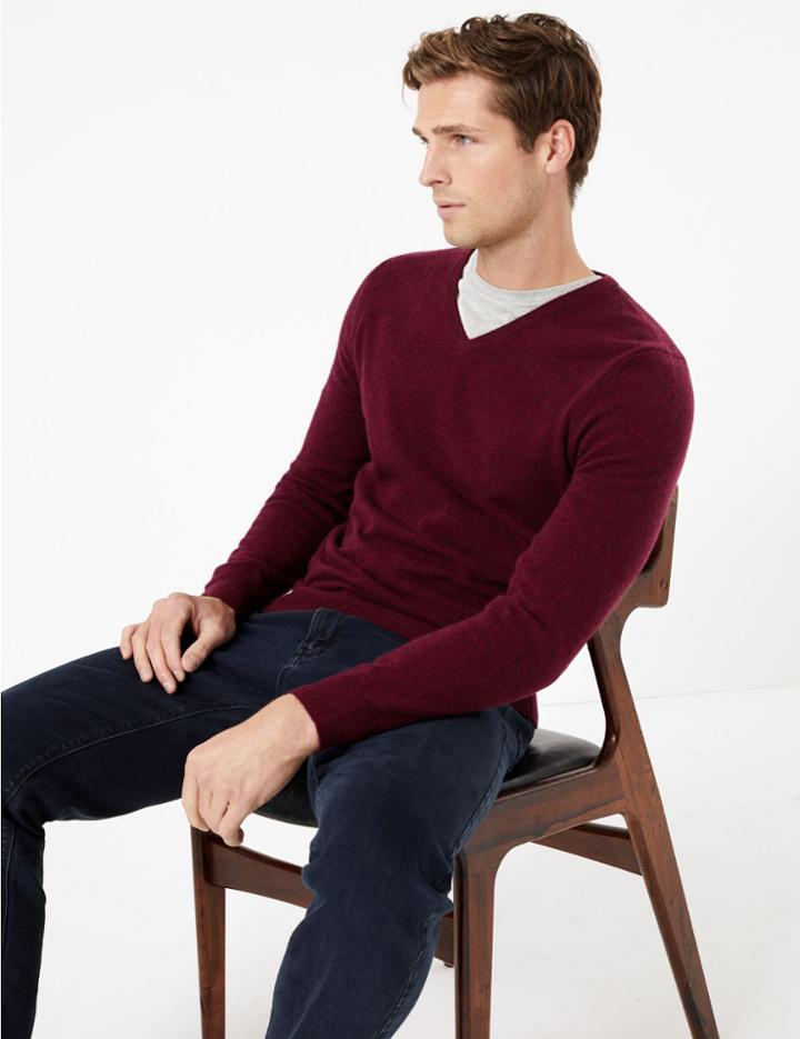 Marks & Spencer Pure Cashmere V-neck Jumper Mulberry