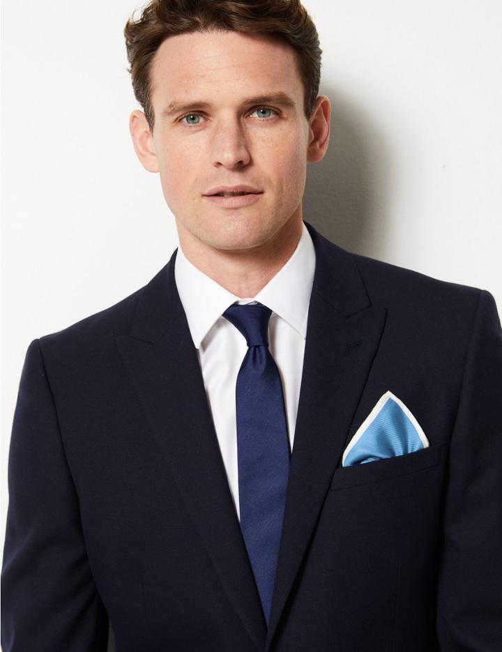 Marks & Spencer Pure Silk Pocket Square Blue